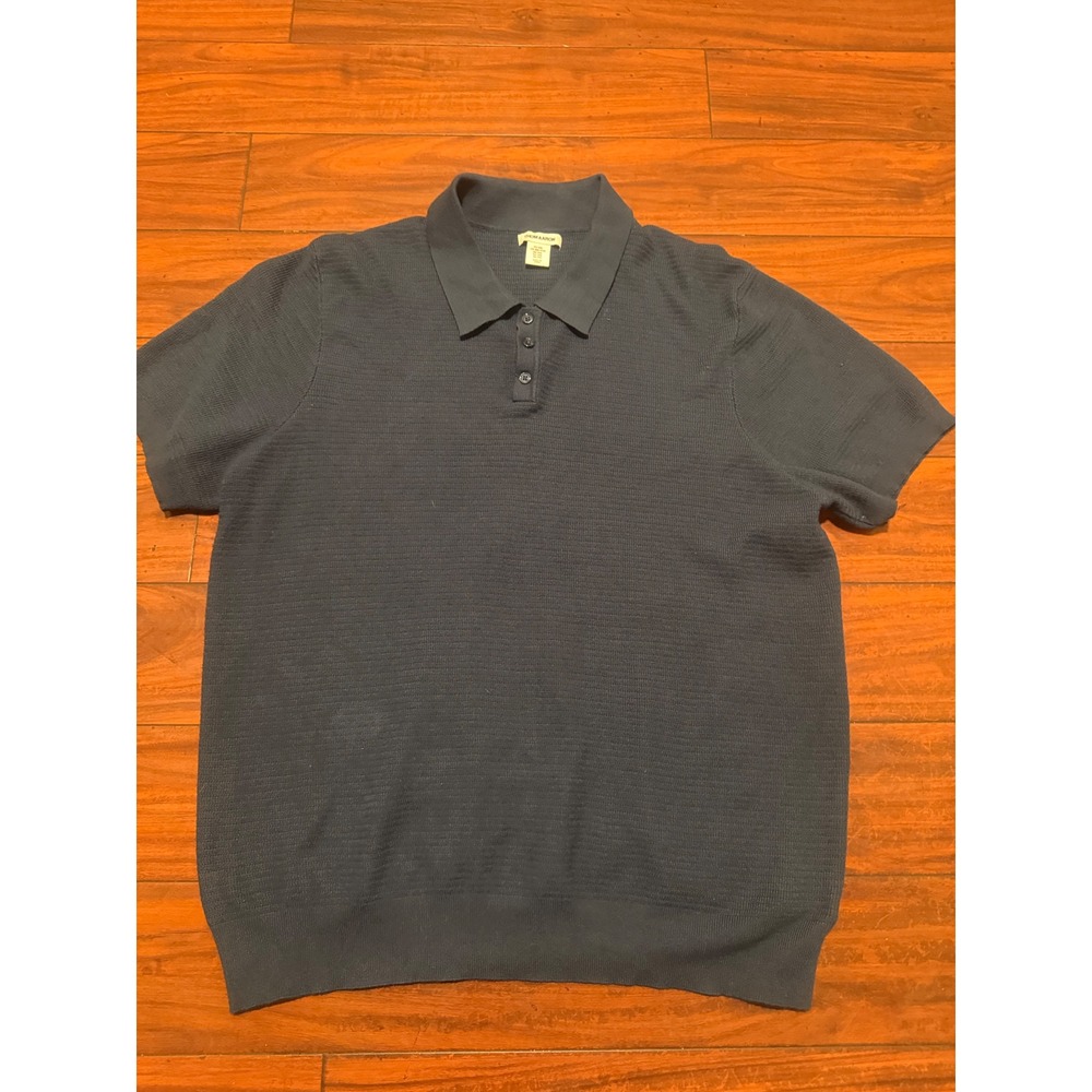 Thom Aaron Mens XXL Navy Blue Short Sleeve Knit Polo Shirt Textured Sweater Top